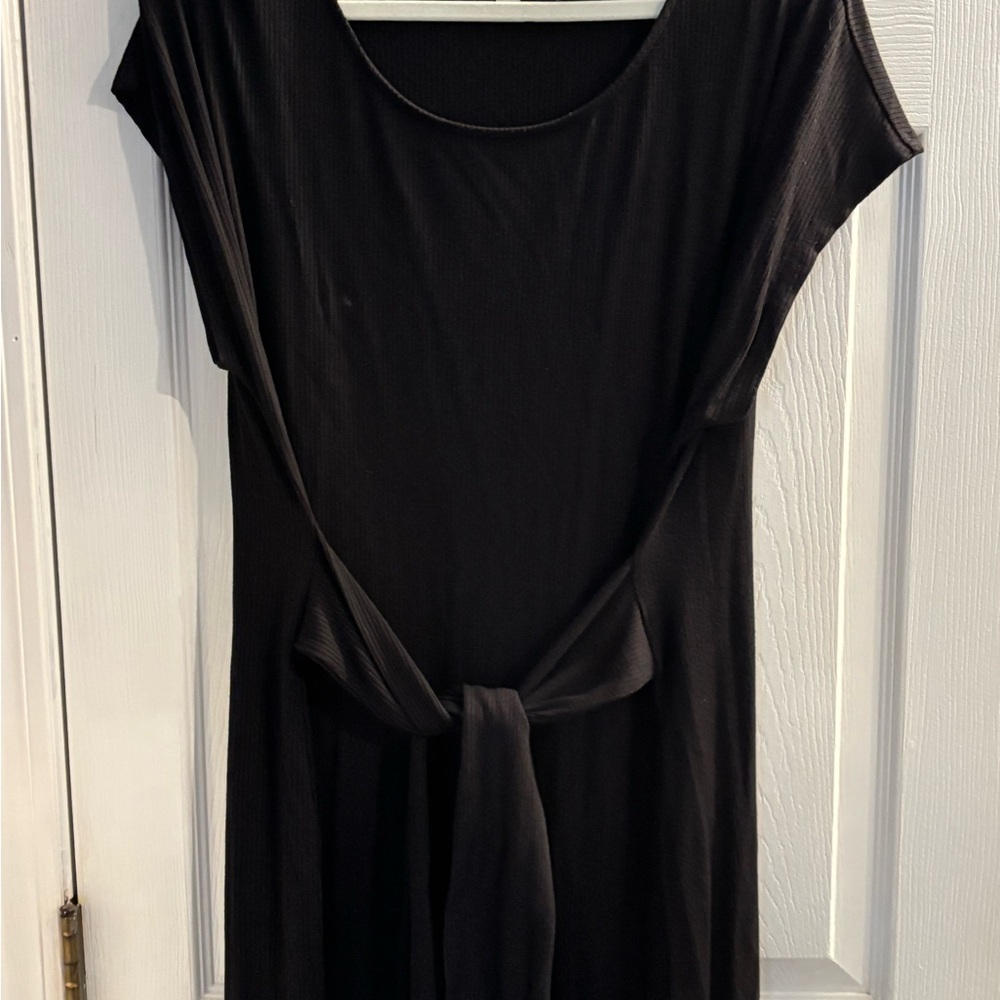 LOFT Classic Black Tie-Waist Midi Dress